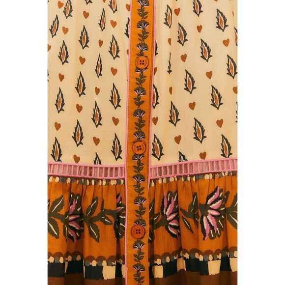 Farm Rio Beige Ainika Floral V Neck Midi Dress Medium NEW - Picture 4 of 7